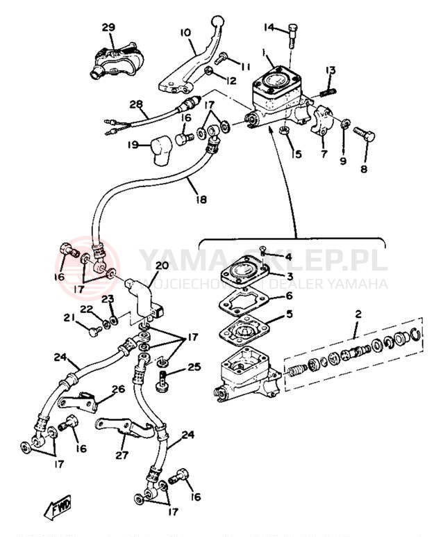 Schemat "Pompa hamulcowa przednia, przewód" do Yamaha XS750SE