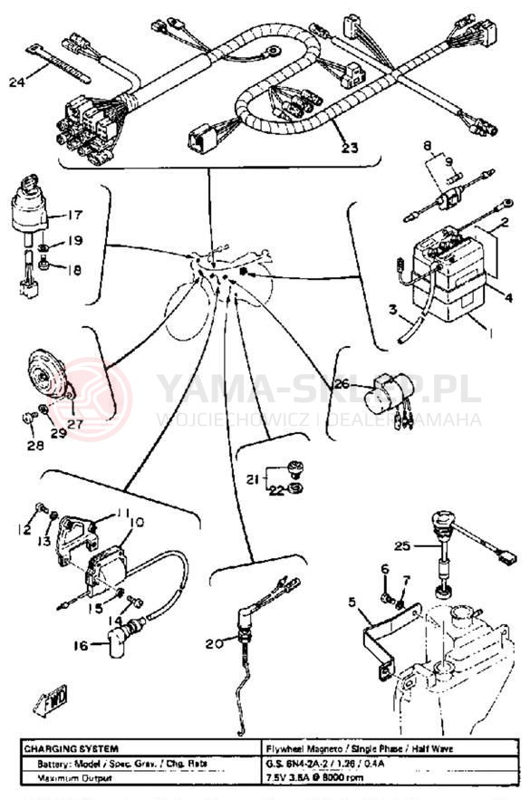 Schemat "układ elektryczny" do Yamaha DT100G