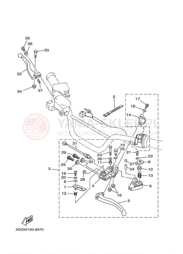 Schemat "Kierownica i osprzęt" do Yamaha BANSHEE YFZ350M