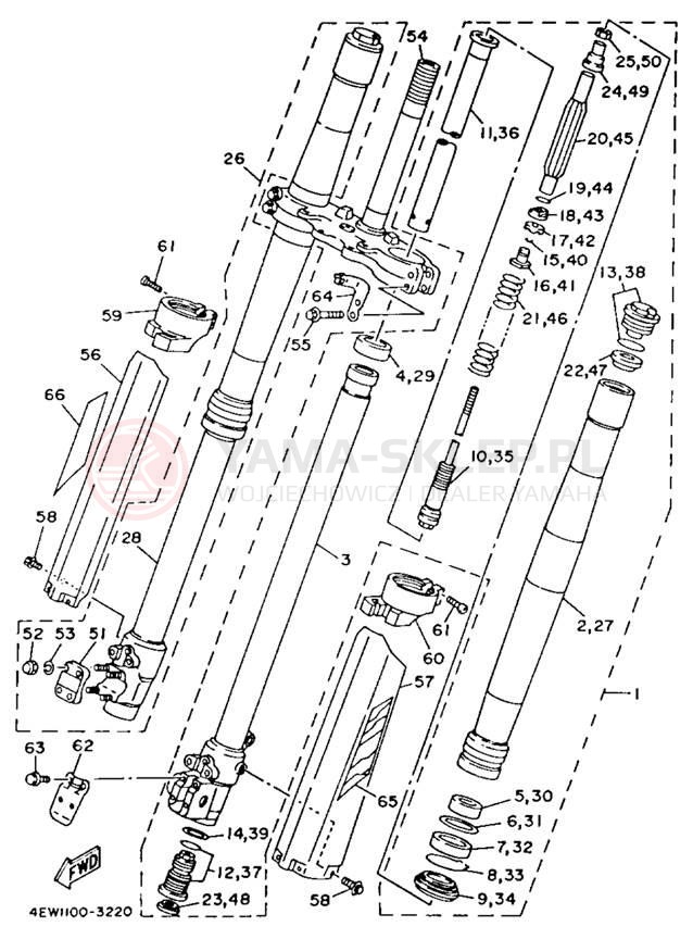 Schemat "Amortyzatory przód" do Yamaha YZ250E1