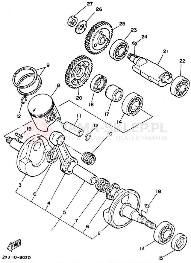 Schemat "Wał korbowy, tłok" do Yamaha BLASTER YFS200F