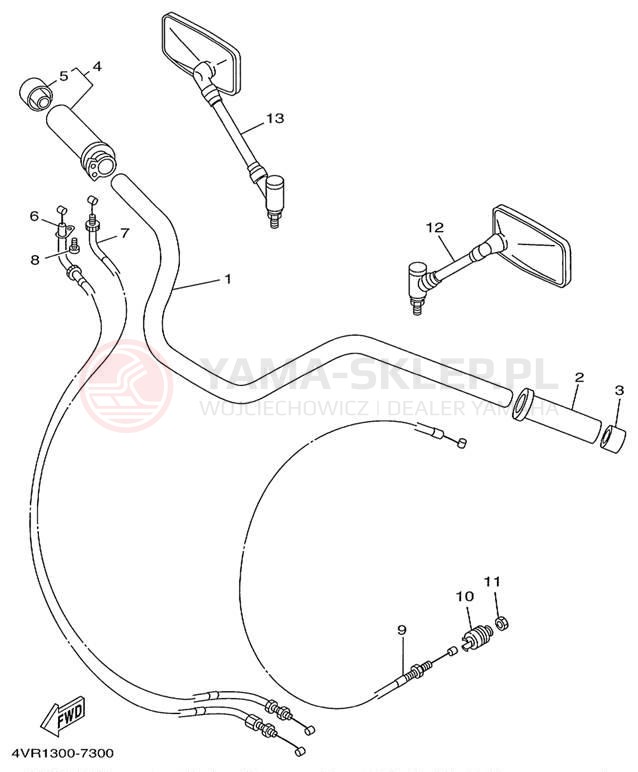 Schemat "Kierownica i osprzęt" do Yamaha V-STAR CUSTOM XVS650KC/XVS650K