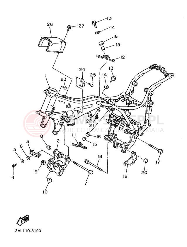Schemat "rama" do Yamaha VIRAGO 750 XV750J1/XV750JC1