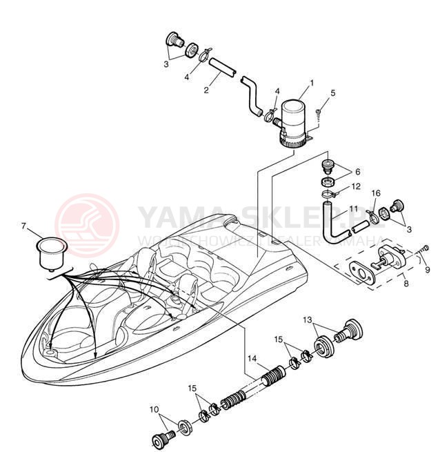Schemat "DECK DRAIN FITTINGS" do Yamaha AR210 LST1200DD