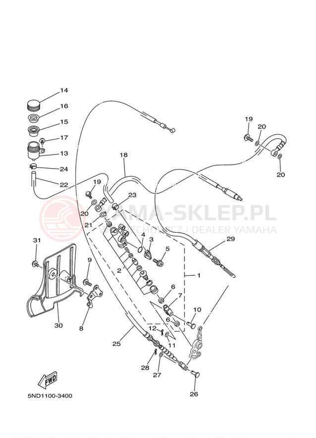 Schemat "Pompa hamulcowa tył" do Yamaha KODIAK 450 AUTO 4X4 YFM45FAS