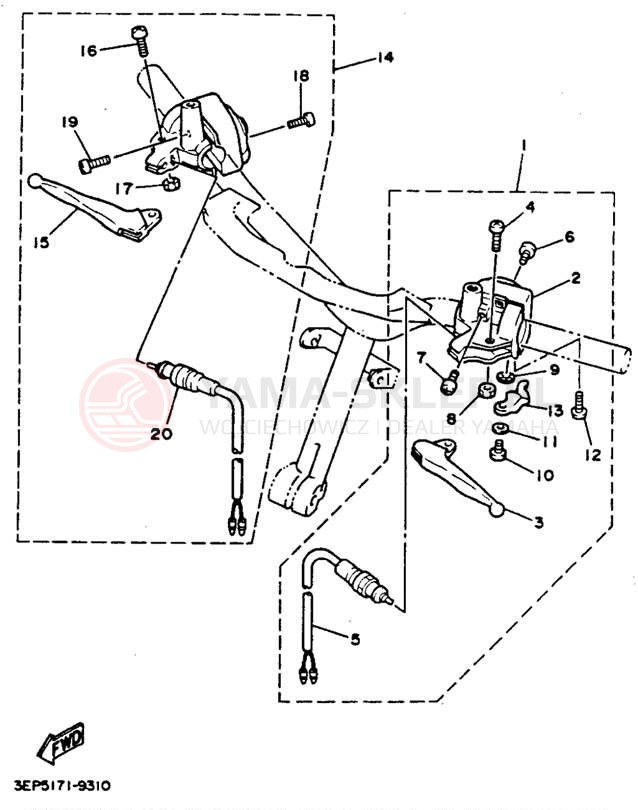 Schemat "Kierownica i osprzęt" do Yamaha RAZZ SH50F