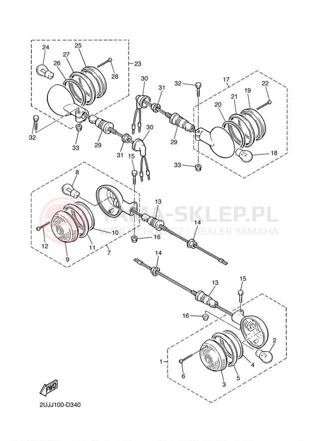 Schemat "kierunkowskazy" do Yamaha VIRAGO 250 XV250W1/XV250W1C