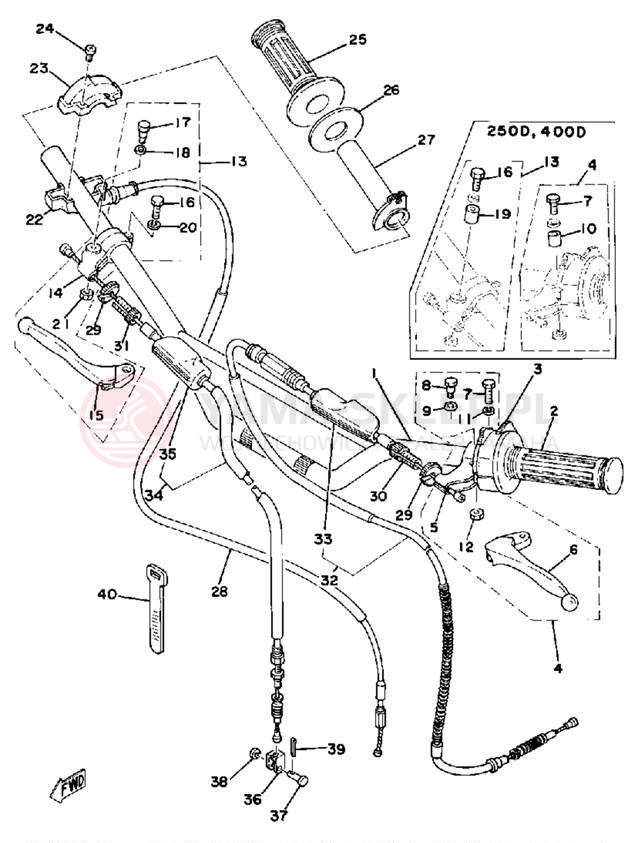 Schemat "Kierownica i osprzęt" do Yamaha IT250E/IT400E