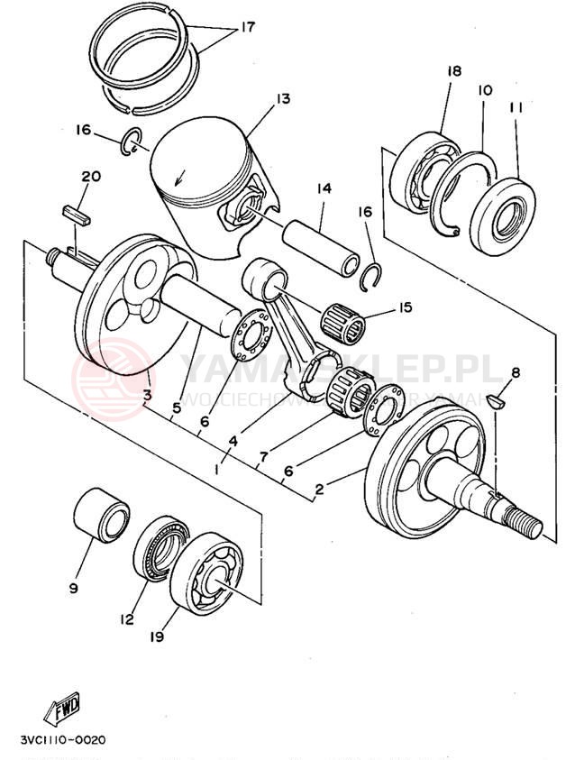 Schemat "Wał korbowy, tłok" do Yamaha RT180D