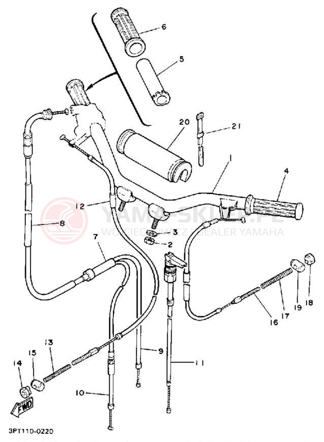 Schemat "Kierownica i osprzęt" do Yamaha Y-ZINGER PW50A