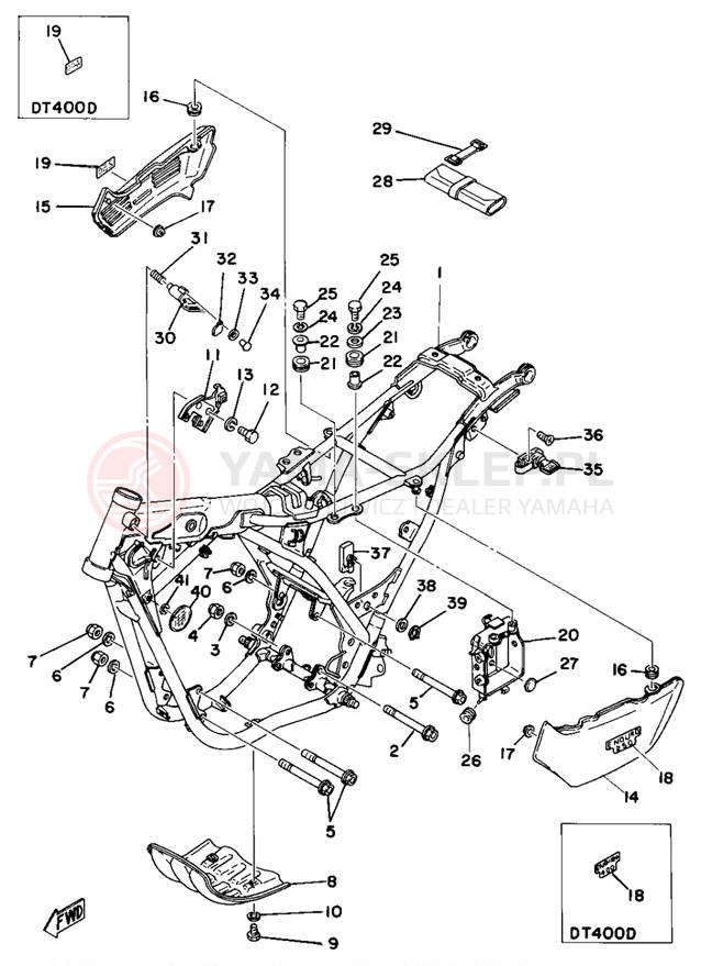 Schemat "pokrywa boczna ramy" do Yamaha DT400D/DT250D