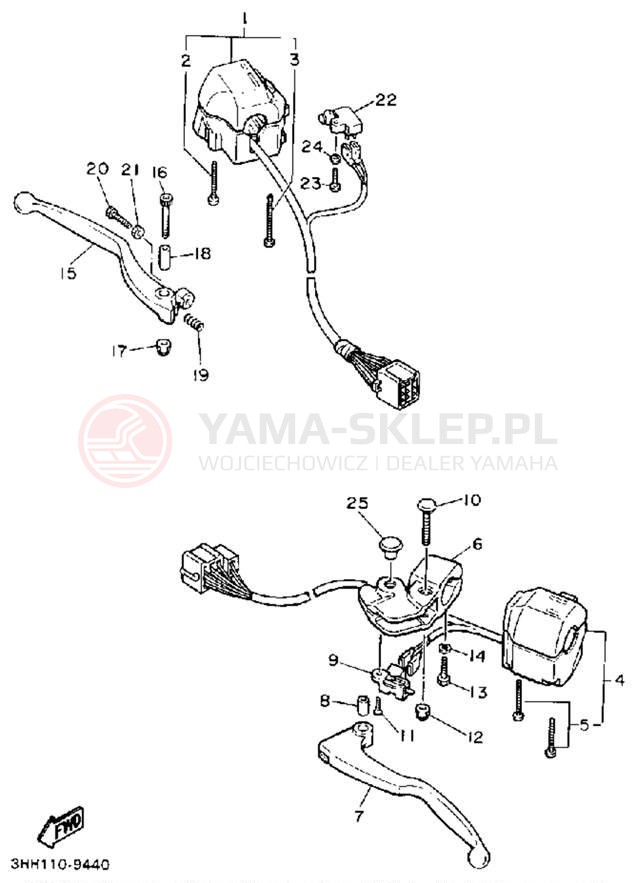 Schemat "Kierownica i osprzęt" do Yamaha FZR600RA
