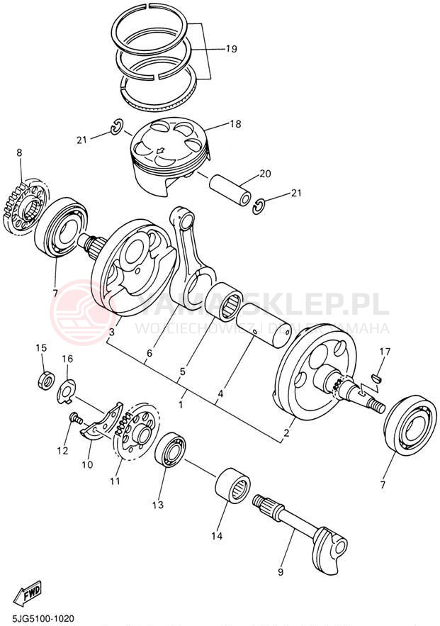 Schemat "Wał korbowy, tłok" do Yamaha YZ426 YZ426FN