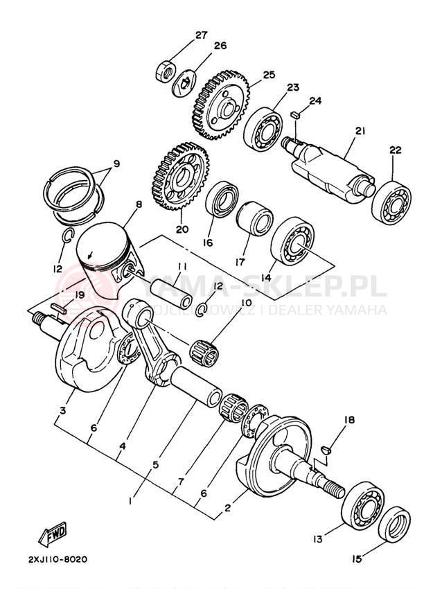 Schemat "Wał korbowy, tłok" do Yamaha BLASTER YFS200J_MN