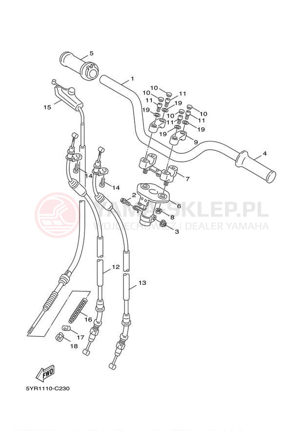 Schemat "Kierownica i osprzęt" do Yamaha VINO 125 YJ125W