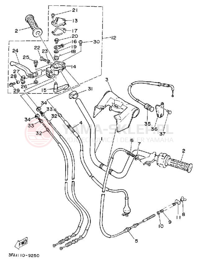 Schemat "Kierownica i osprzęt" do Yamaha YFA1D