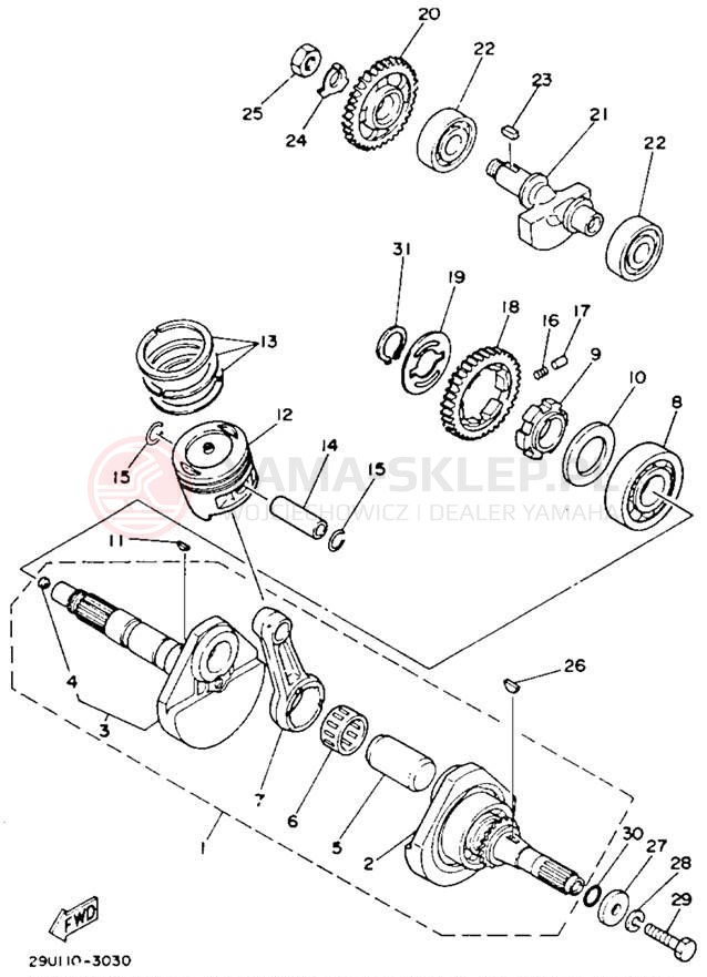 Schemat "Wał korbowy, tłok" do Yamaha YTM225DXL