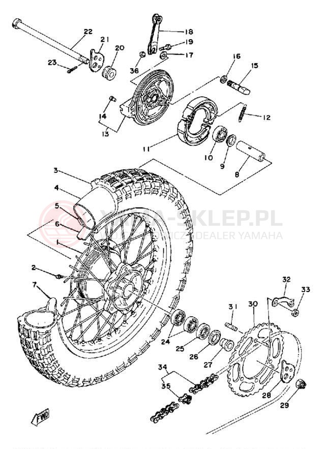 Schemat "Koło tył" do Yamaha DT250F