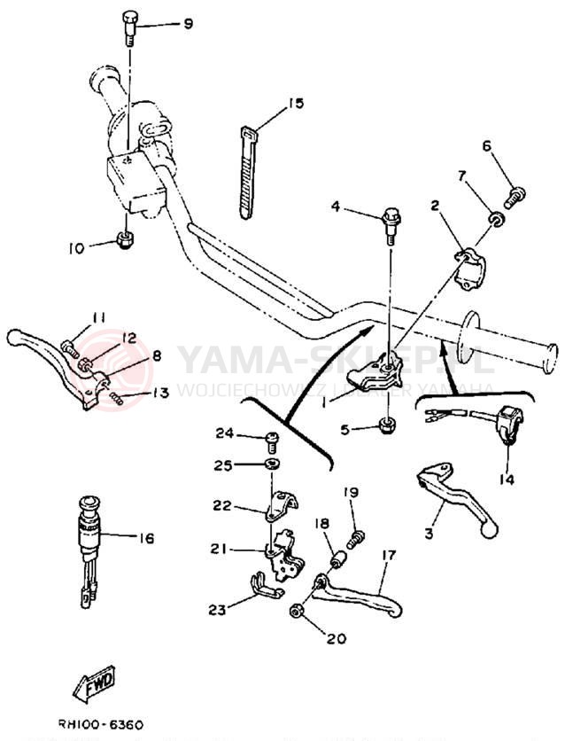 Schemat "Kierownica i osprzęt" do Yamaha TT225T