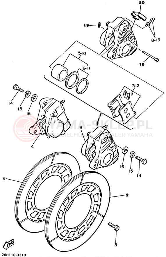 Schemat "Zacisk hamulcowy + tarcza przód" do Yamaha XVZ12TDK