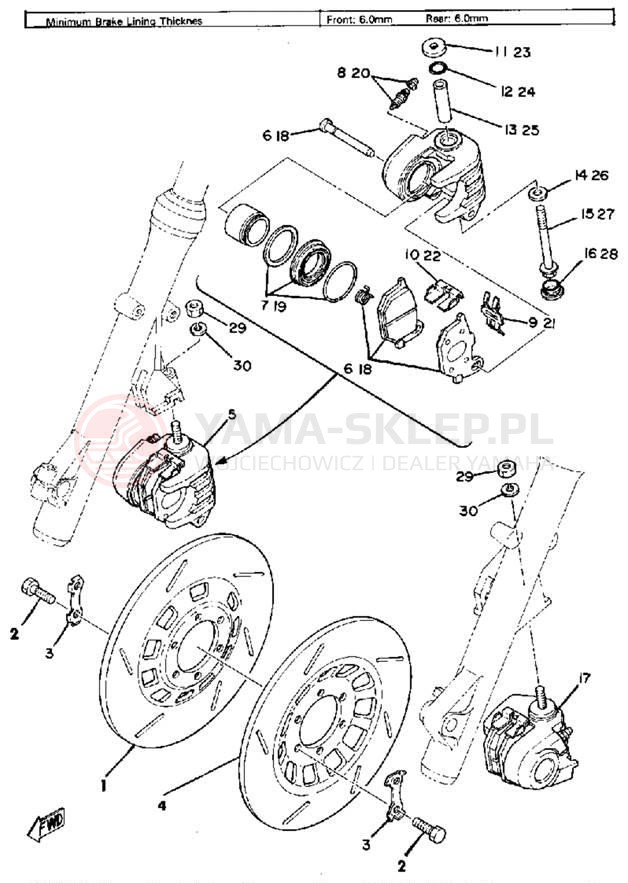 Schemat "Zacisk hamulcowy + tarcza przód" do Yamaha XS850SG
