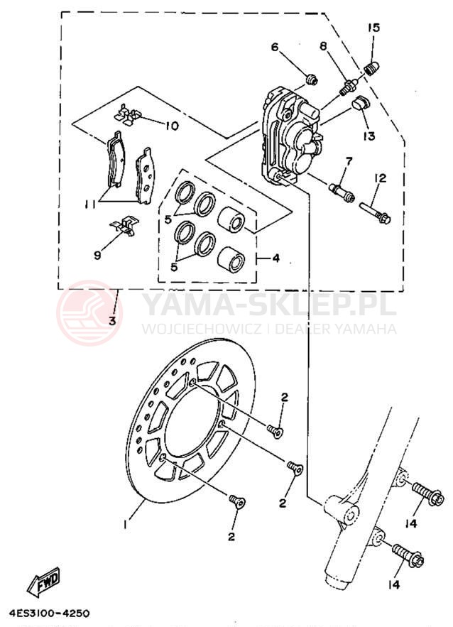 Schemat "Zacisk hamulcowy + tarcza przód" do Yamaha YZ80F1