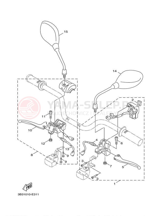 Schemat "Kierownica i osprzęt" do Yamaha C3 XF50YR/XF50YS