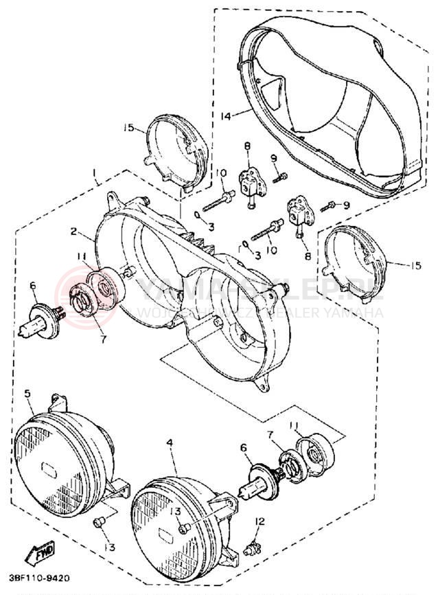 Schemat "Lampa przód" do Yamaha FZR400A