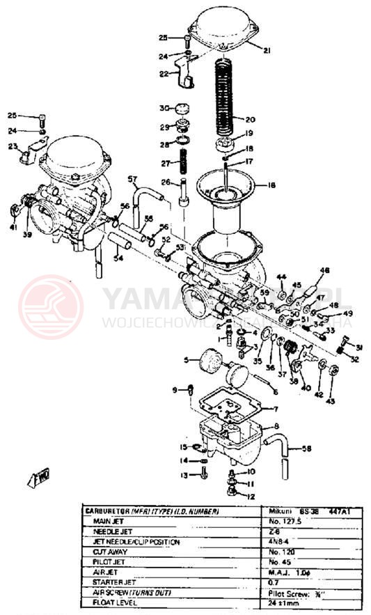 Schemat "Gaźnik" do Yamaha XS650B