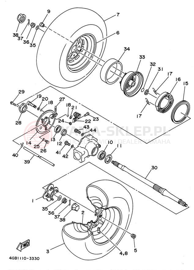 Schemat "Koło tył" do Yamaha KODIAK 4WD YFM400FWG_