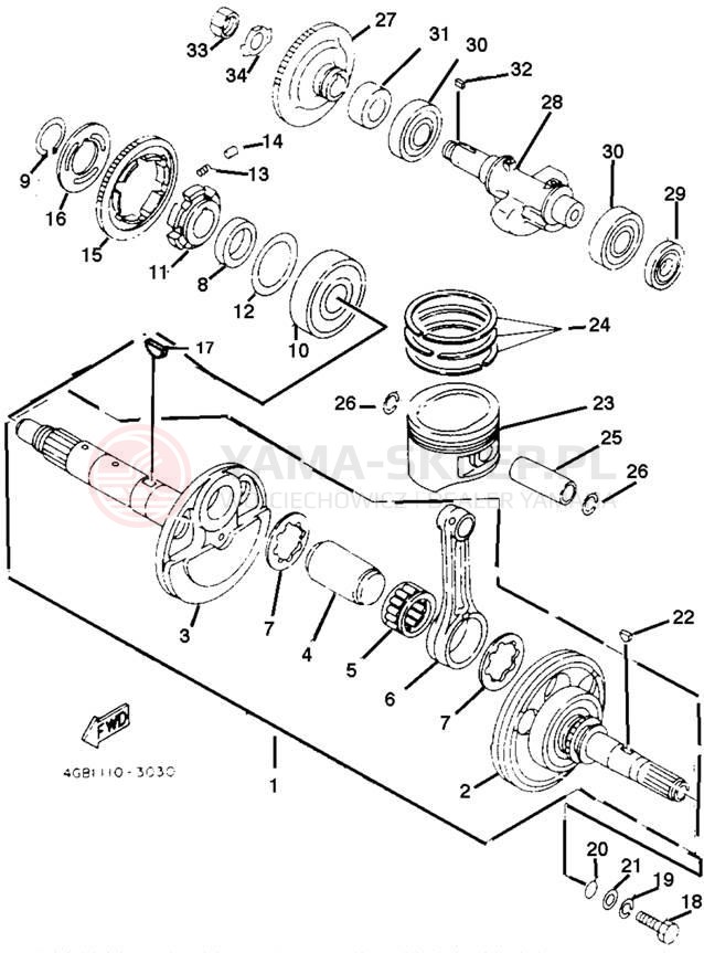 Schemat "Wał korbowy, tłok" do Yamaha KODIAK 4WD YFM400FWE_