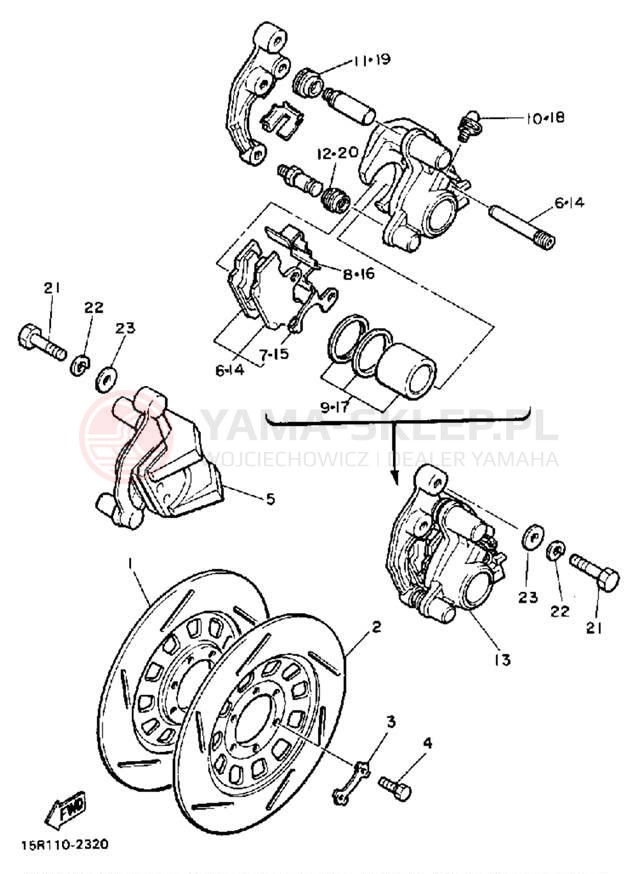 Schemat "Zacisk hamulcowy + tarcza przód" do Yamaha XJ750K