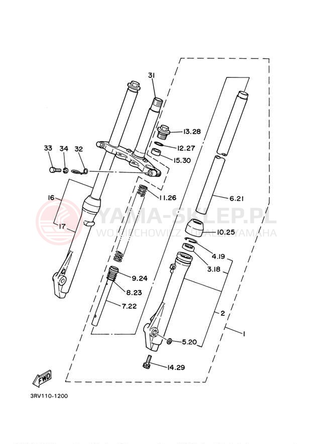 Schemat "Amortyzatory przód" do Yamaha Y-ZINGER PW80M1