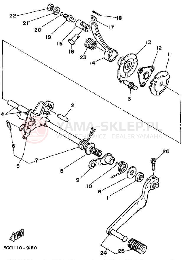 Schemat "Dźwignia zmiany biegów, wałek" do Yamaha MOTO-4 YFM250A