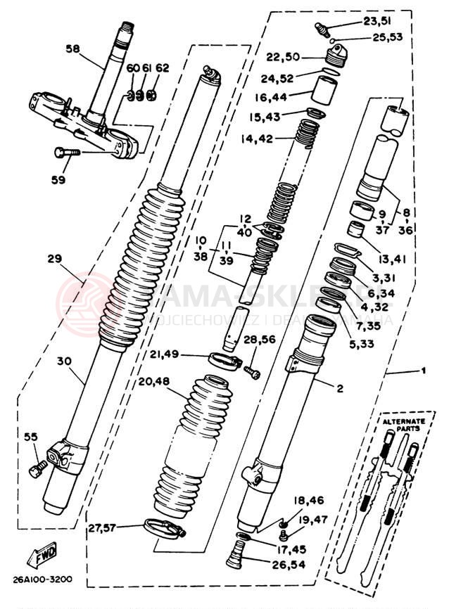 Schemat "Amortyzatory przód" do Yamaha IT490L