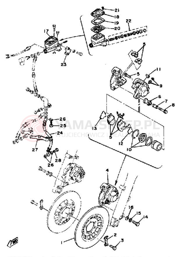Schemat "Układ hamulcowy przód" do Yamaha XS650SH