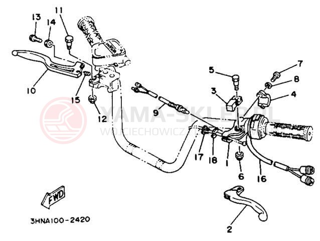 Schemat "Kierownica i osprzęt" do Yamaha BIG BEAR 4WD YFM350FWE