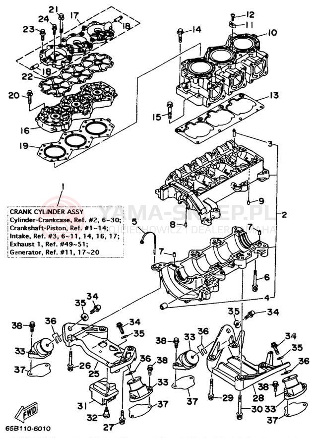 Schemat "cylinder, obudowa silnika" do Yamaha EXCITER EXT1100V