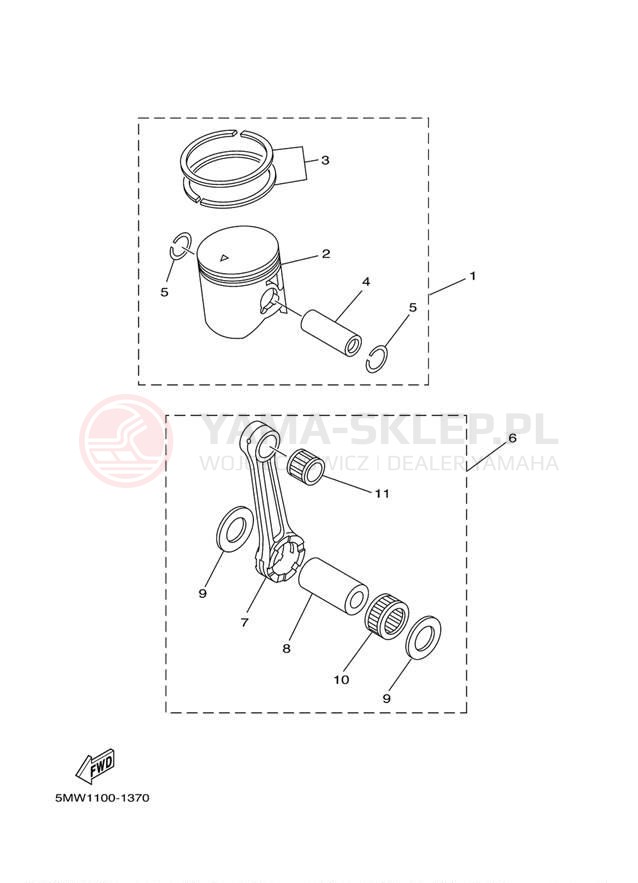 Schemat "Tłok, korbowód" do Yamaha YZ250 YZ250N1