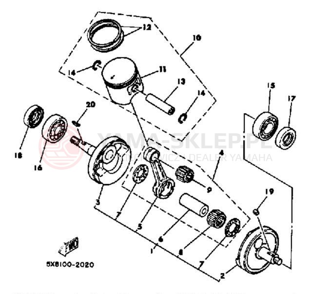 Schemat "Wał korbowy, tłok" do Yamaha IT175J