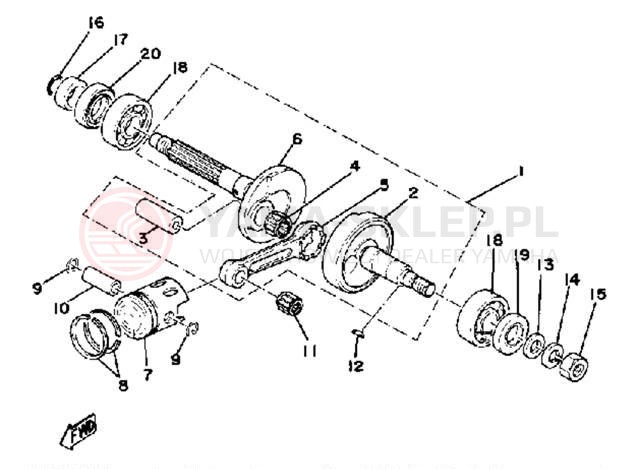 Schemat "Wał korbowy, tłok" do Yamaha LB50PH