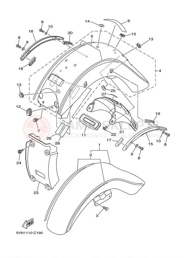Schemat "błotnik" do Yamaha ROAD STAR SPOKE XV17AV/XV17AVC