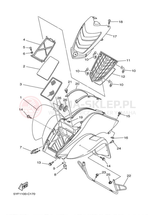 Schemat "Przedni błotnik" do Yamaha RAPTOR 50 YFM50RT