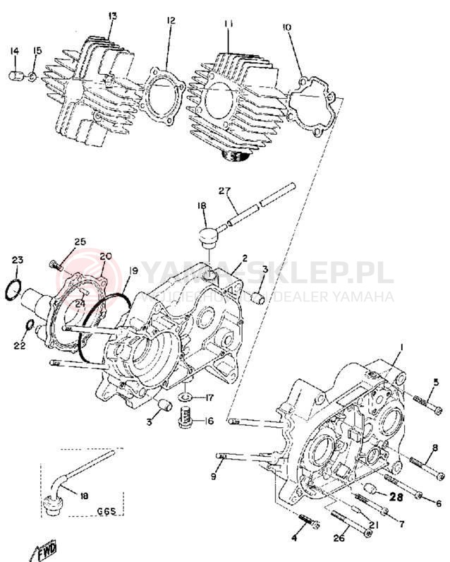 Schemat "Obudowa silnika - cylinder" do Yamaha G7S