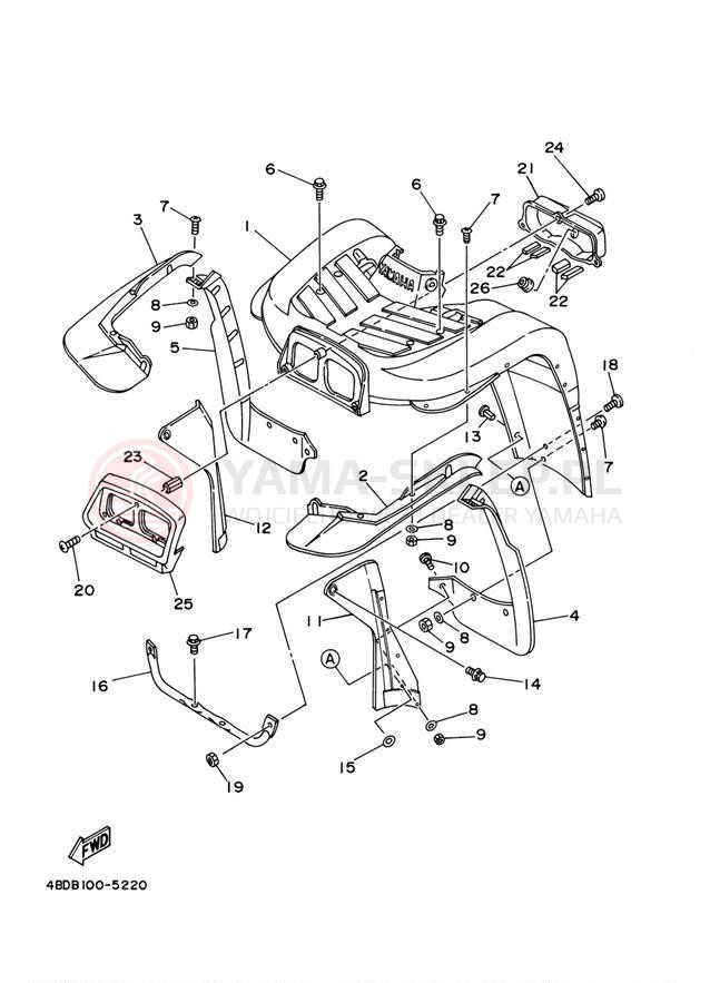 Schemat "Przedni błotnik" do Yamaha TIMBERWOLF 4WD YFB250FWM