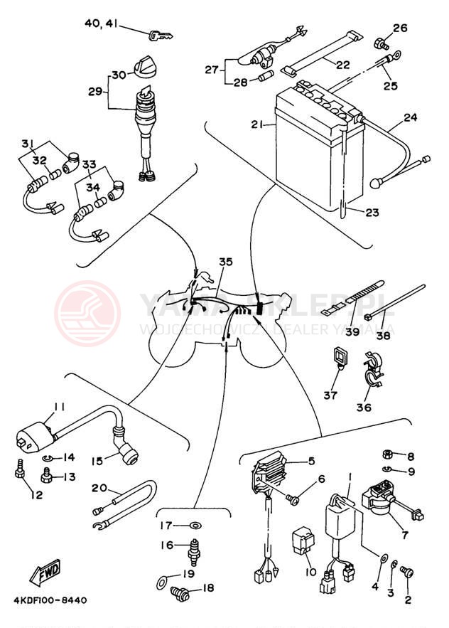 Schemat "układ elektryczny" do Yamaha TIMBERWOLF 4WD YFB250FWK
