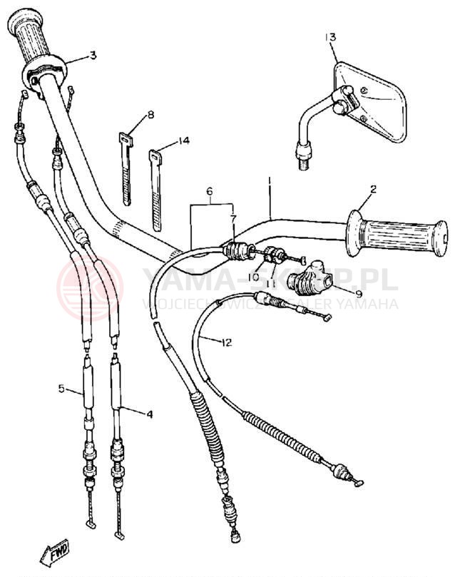 Schemat "Kierownica i osprzęt" do Yamaha SR500H