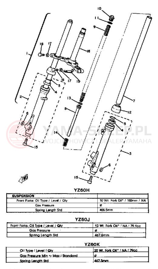 Schemat "Amortyzatory przód" do Yamaha YZ60H