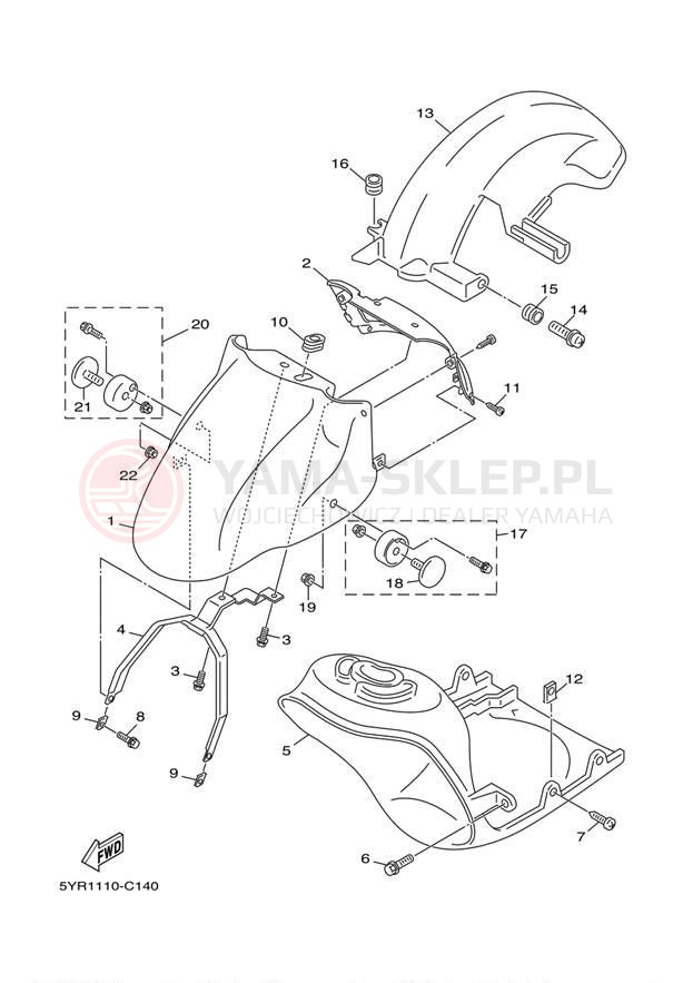 Schemat "Przedni błotnik" do Yamaha VINO 125 YJ125YR/YJ125YS