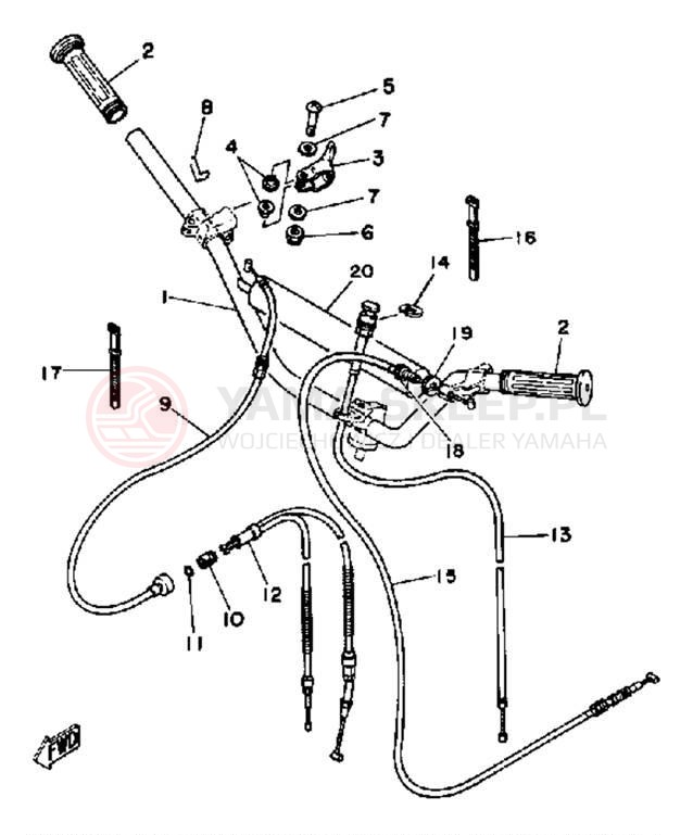 Schemat "Kierownica i osprzęt" do Yamaha YT125J
